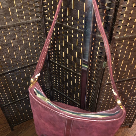 Vintage Burgundy, suede-leather Crossbody purse. - Picture 10 of 16